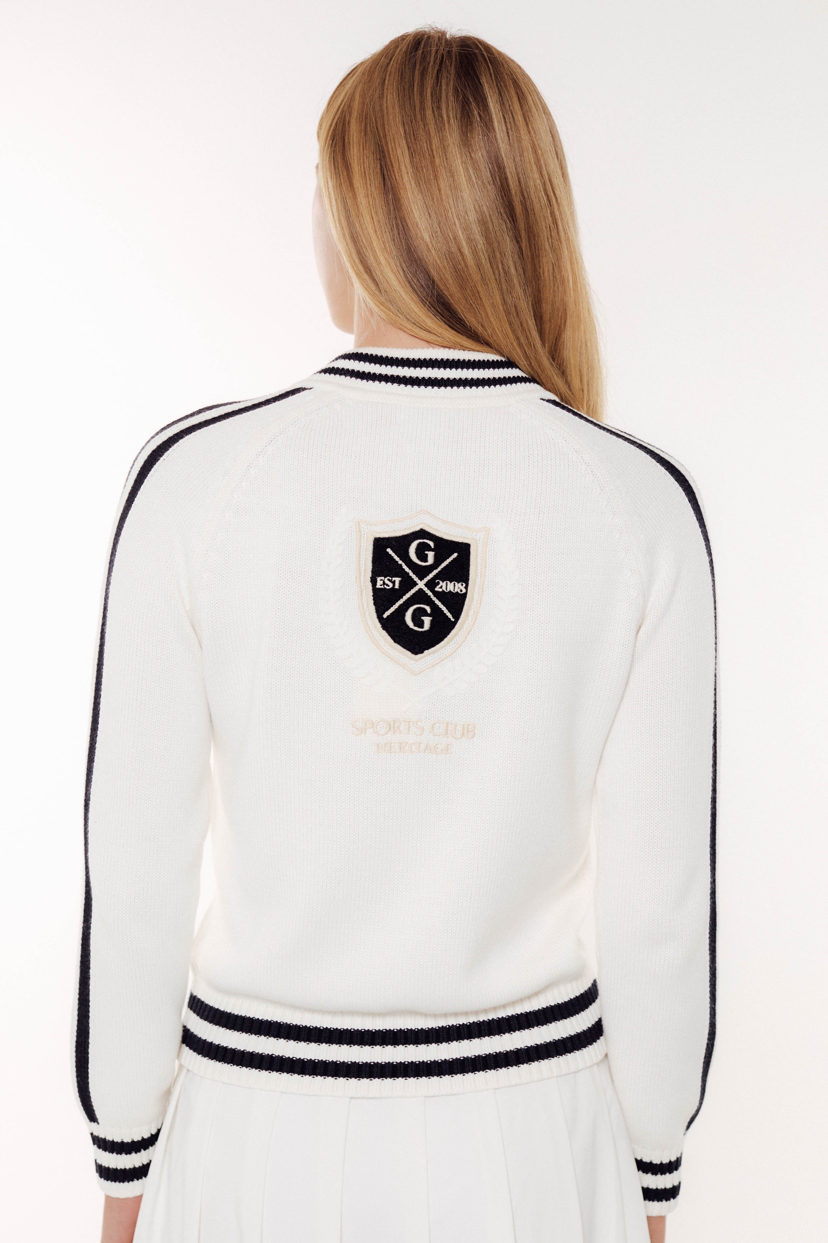 Varsity Zip-up Cardigan- White/Black